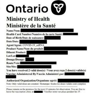 Proof of vaccination Ontario