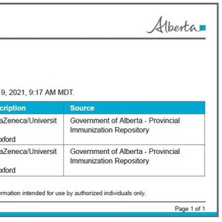 Proof of vaccination Alberta